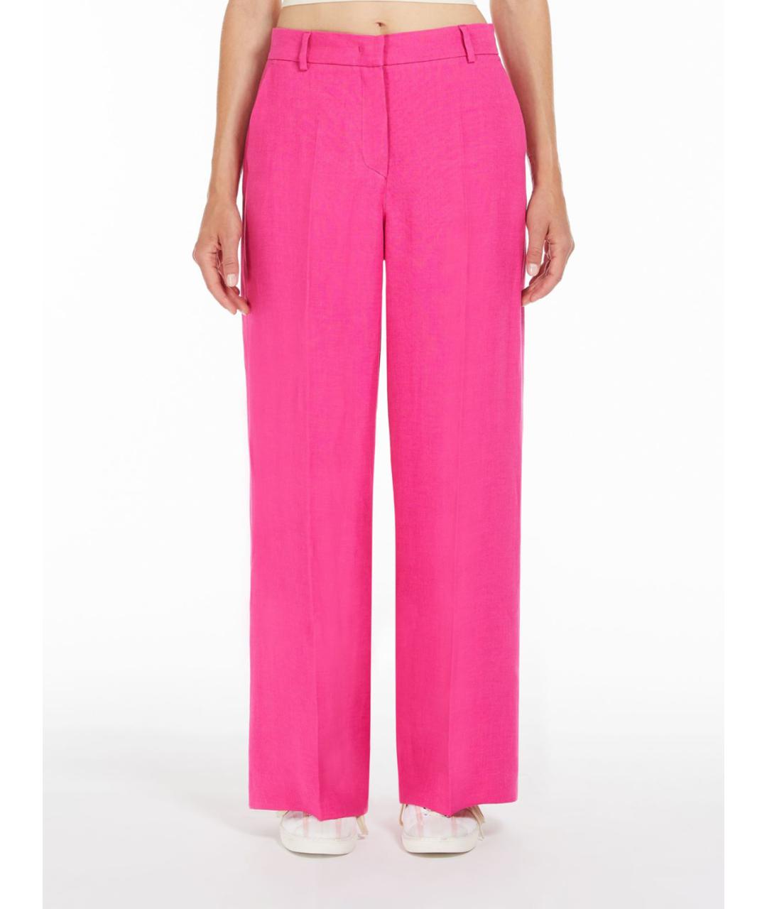 WEEKEND MAX MARA Розовые льняные прямые брюки, фото 2