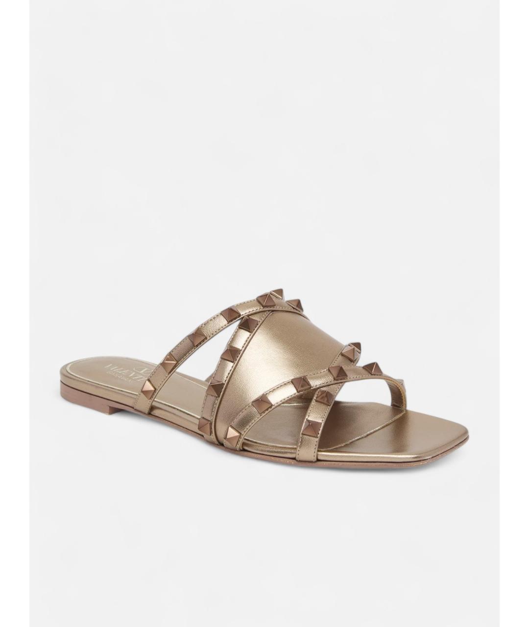 VALENTINO Золотые кожаные шлепанцы, фото 2