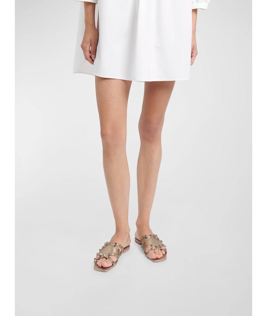 VALENTINO Золотые кожаные шлепанцы, фото 3