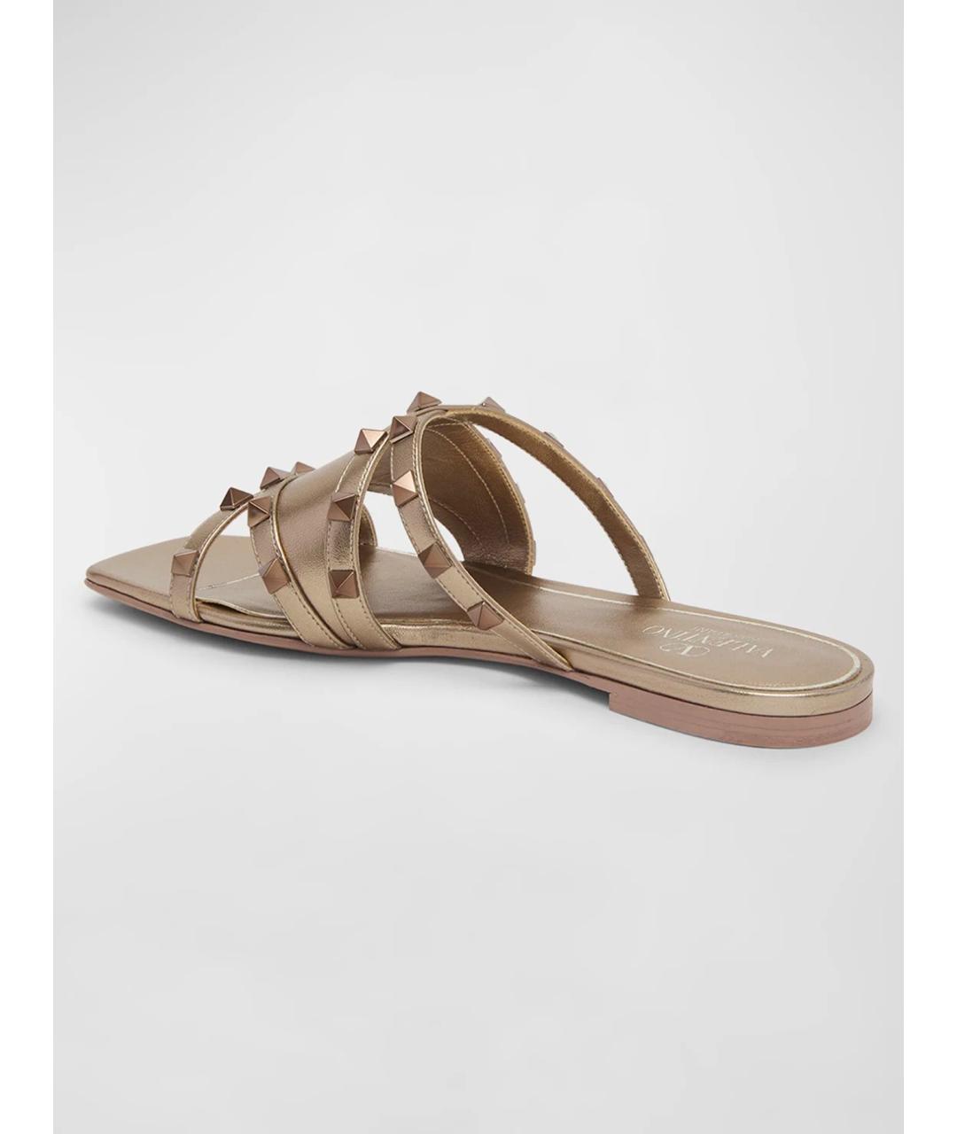 VALENTINO Золотые кожаные шлепанцы, фото 4
