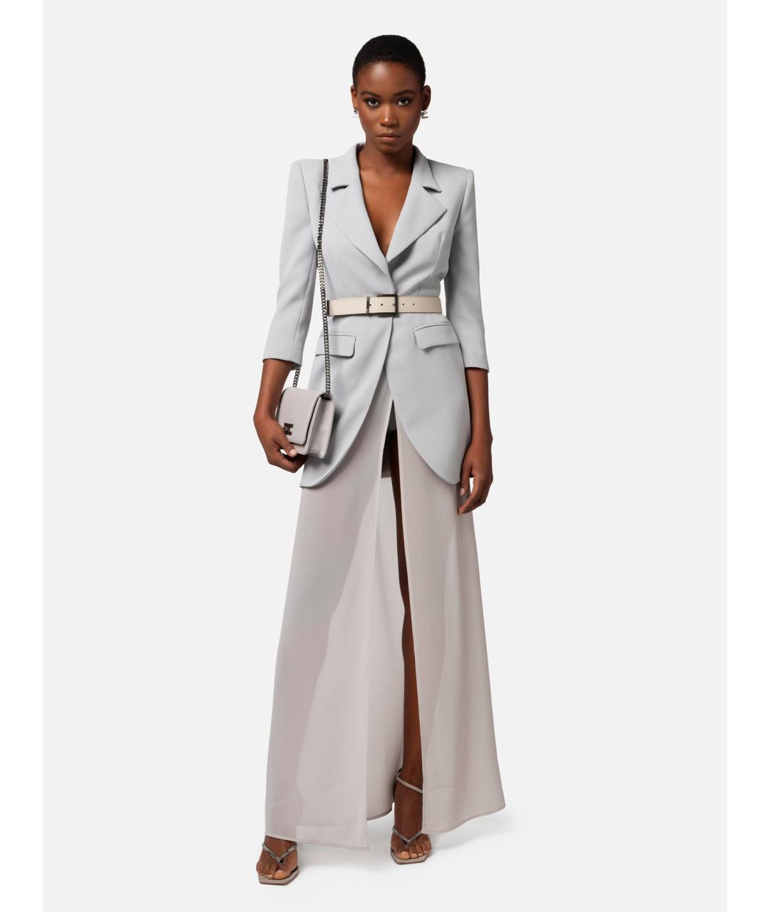 ELISABETTA FRANCHI Серый полиэстеровый жакет/пиджак, фото 2