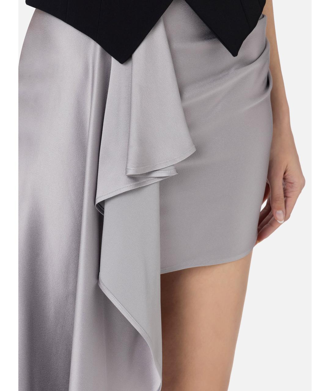ELISABETTA FRANCHI Серая ацетатная юбка мини, фото 2