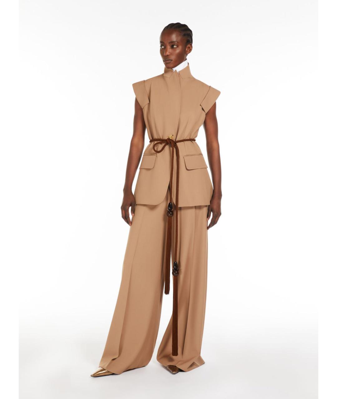 MAX MARA Бежевые шерстяные брюки широкие, фото 2