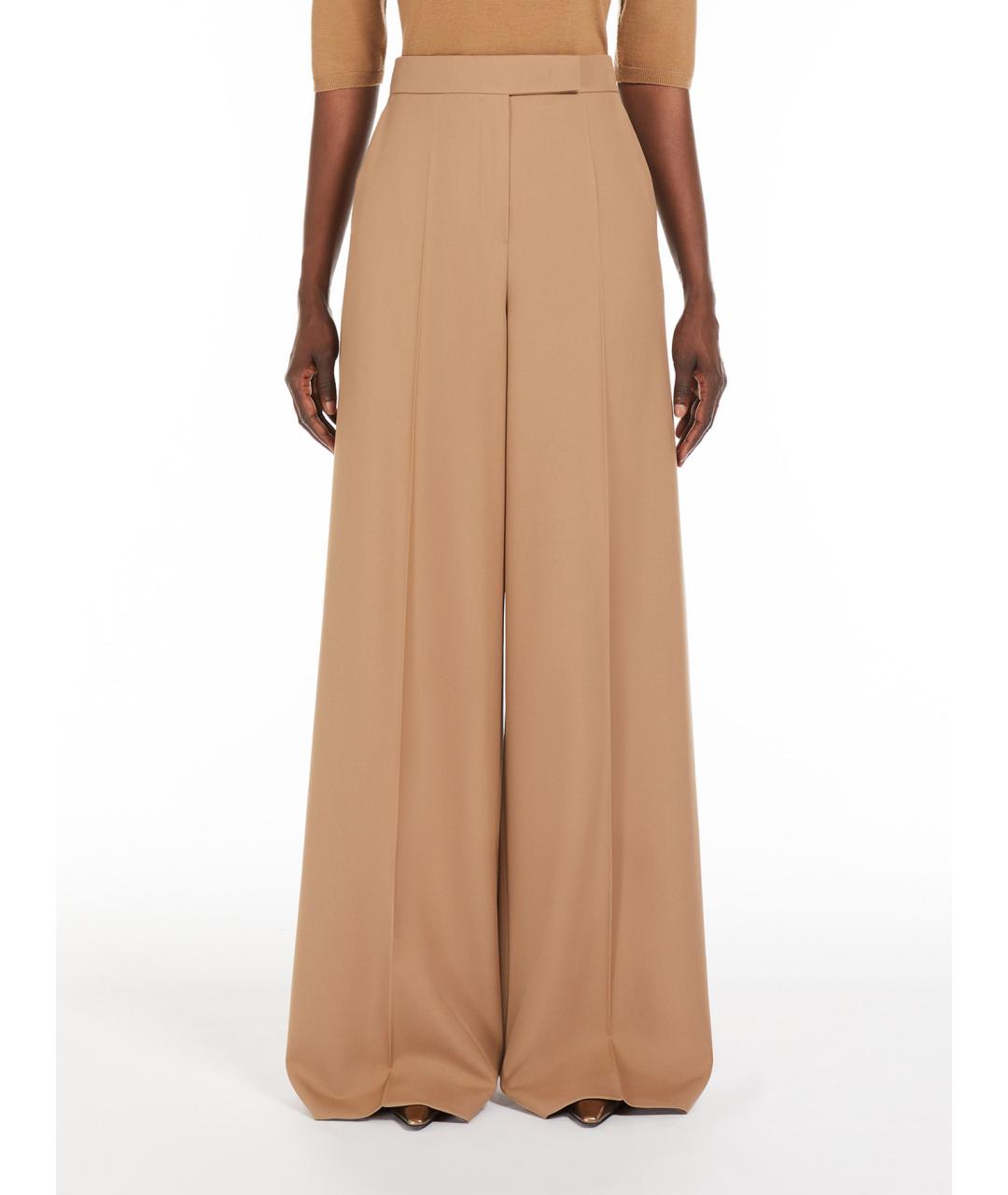 MAX MARA Бежевые шерстяные брюки широкие, фото 3