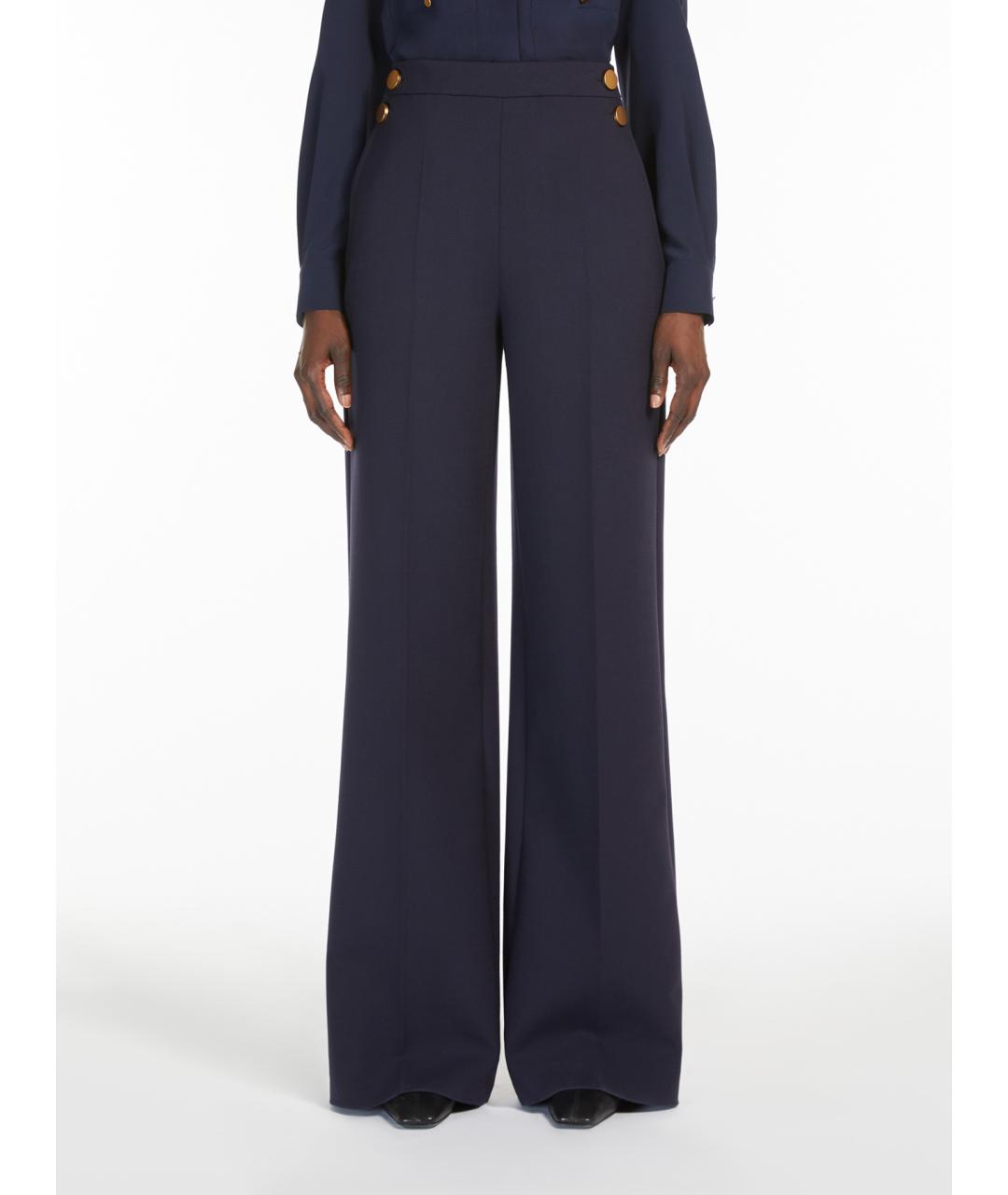 MAX MARA Синие шерстяные брюки широкие, фото 3