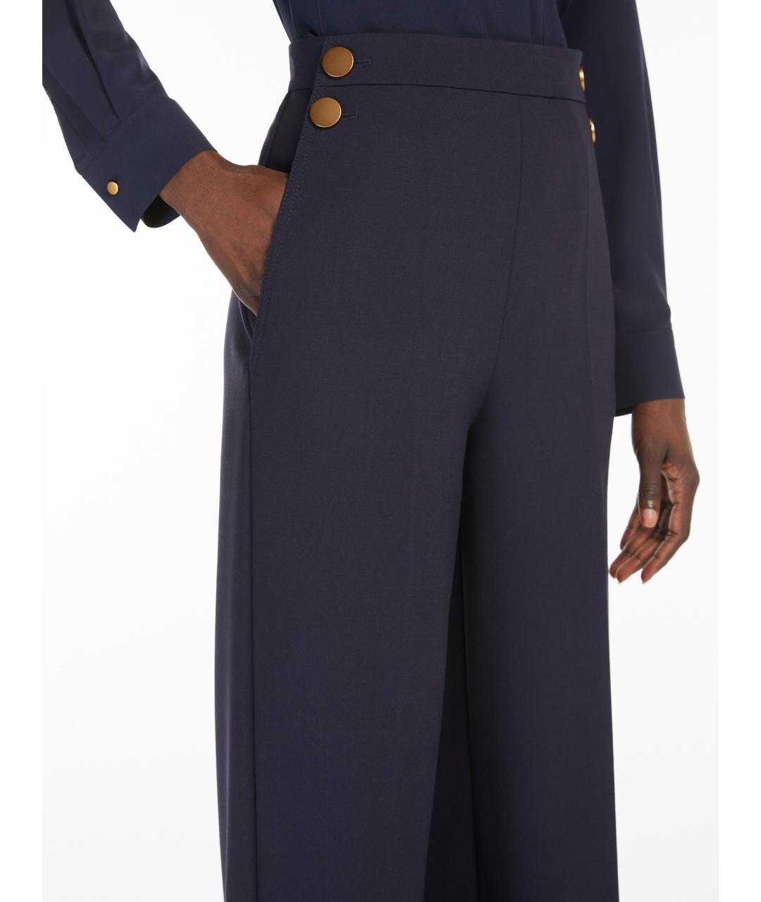 MAX MARA Синие шерстяные брюки широкие, фото 5
