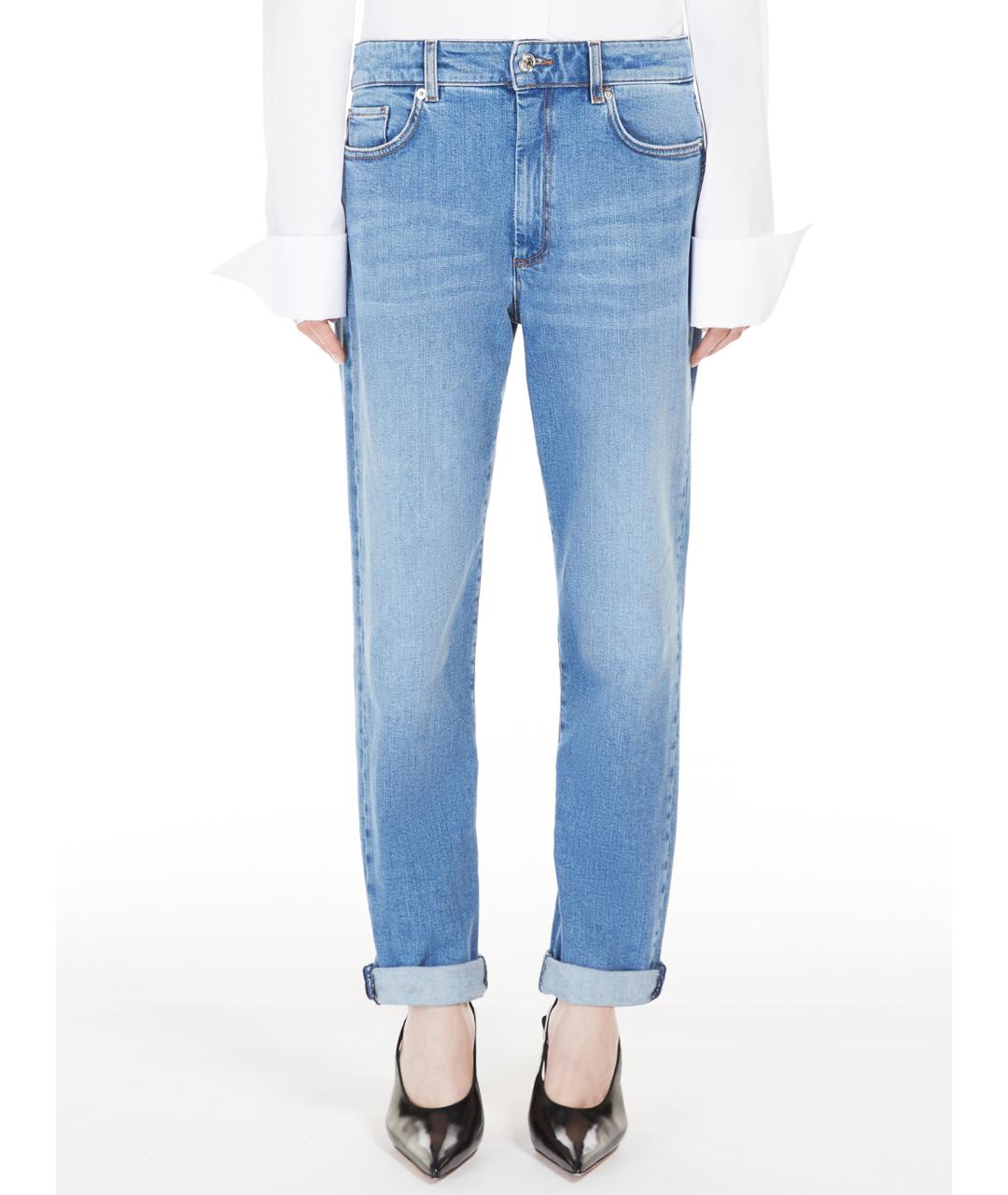 SPORTMAX Голубые хлопковые прямые джинсы, фото 3