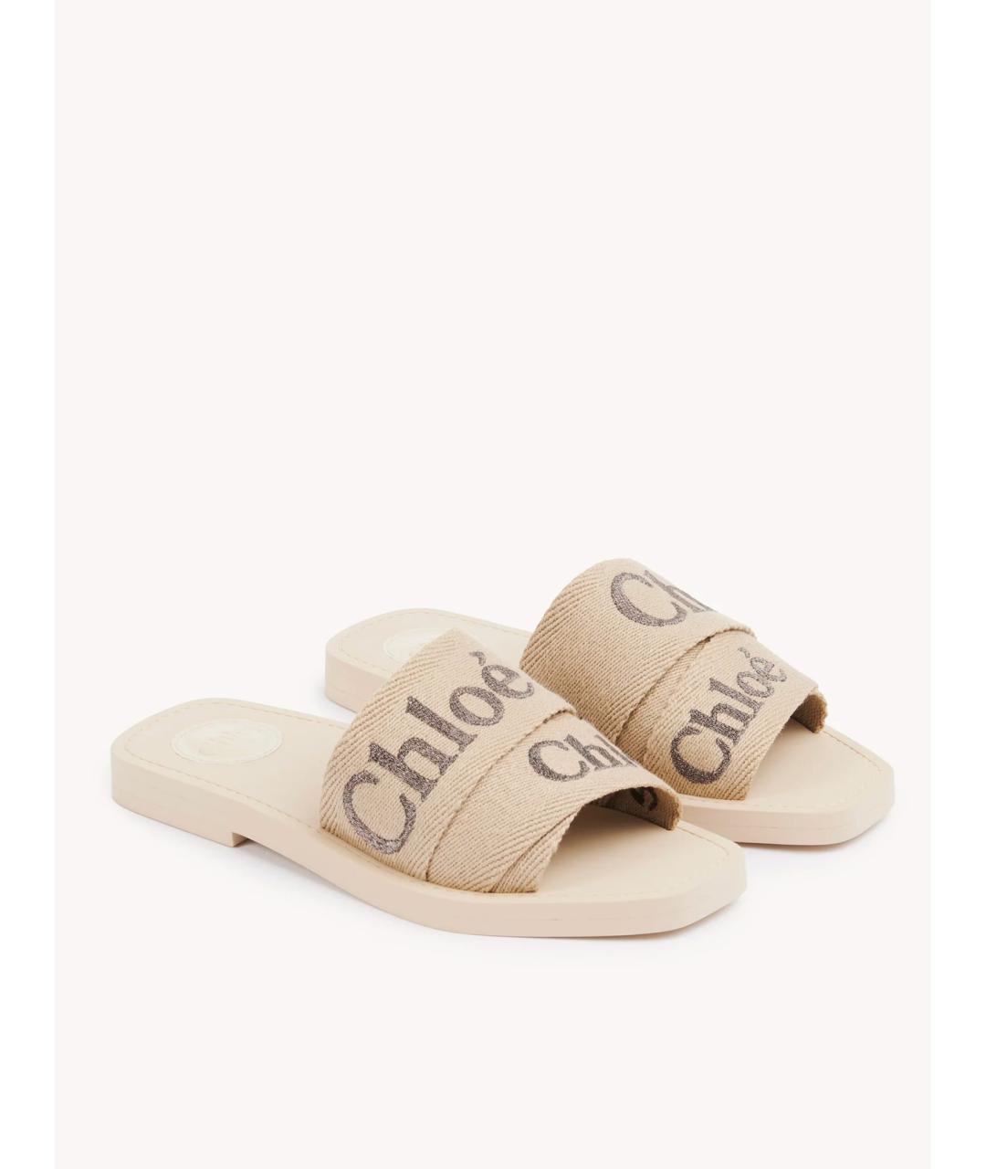 CHLOE Бежевые текстильные шлепанцы, фото 2