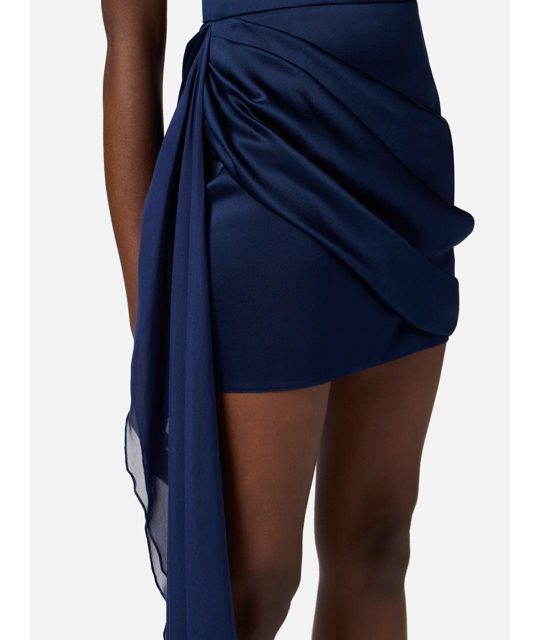 ELISABETTA FRANCHI Синяя ацетатная юбка миди, фото 4