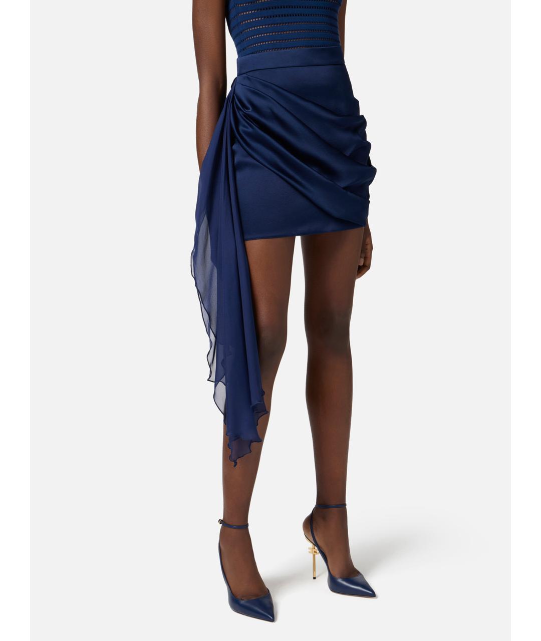 ELISABETTA FRANCHI Синяя ацетатная юбка миди, фото 3