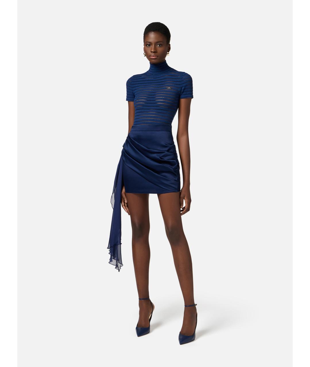 ELISABETTA FRANCHI Синяя ацетатная юбка миди, фото 2