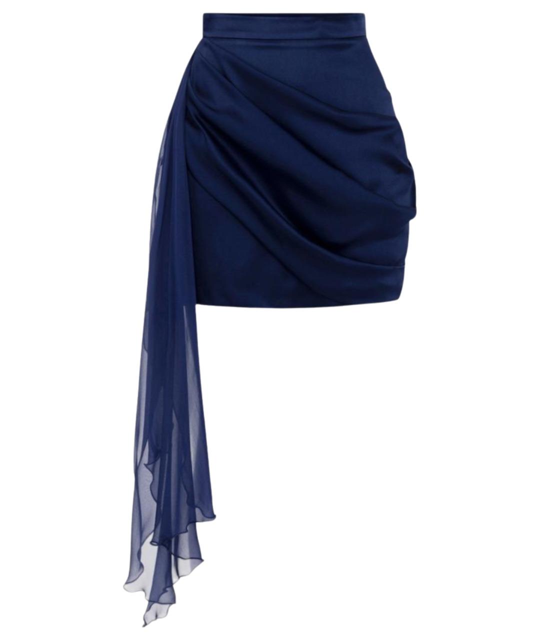 ELISABETTA FRANCHI Синяя ацетатная юбка миди, фото 1