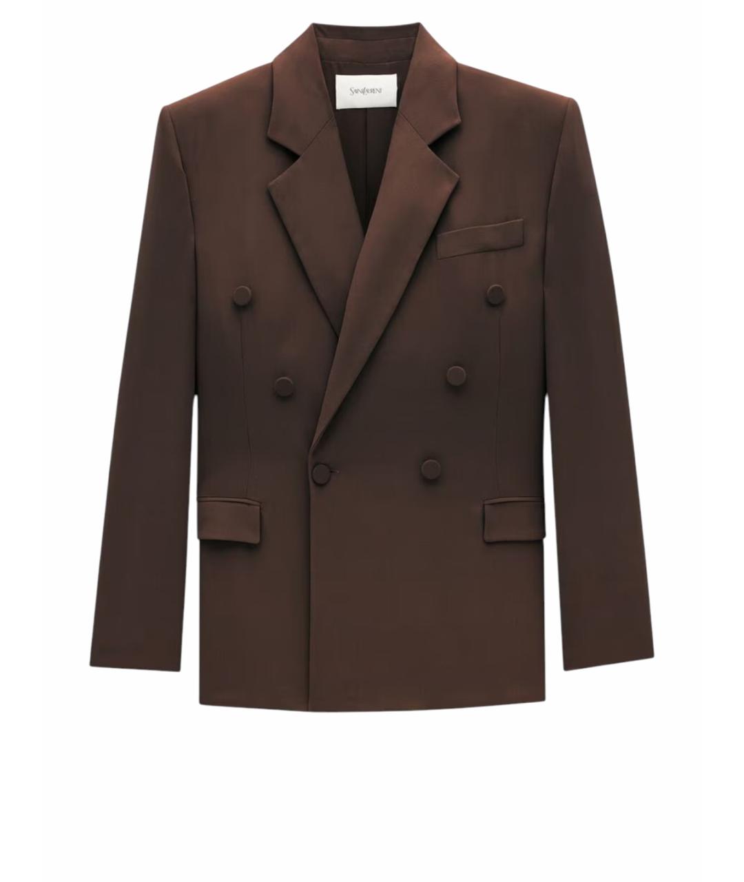 SAINT LAURENT Коричневый шелковый жакет/пиджак, фото 1