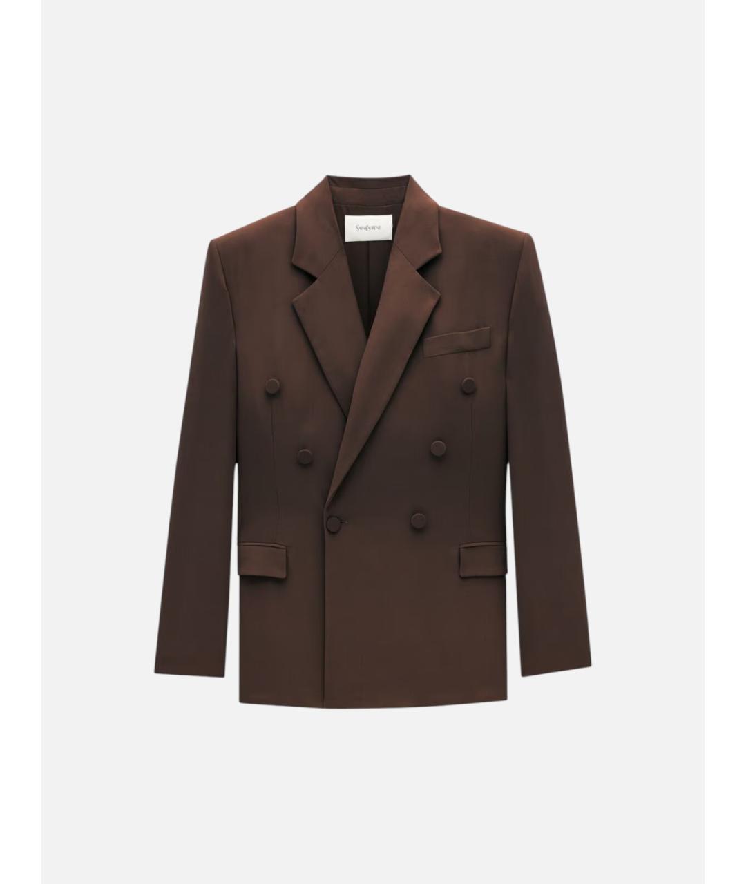 SAINT LAURENT Коричневый шелковый жакет/пиджак, фото 3