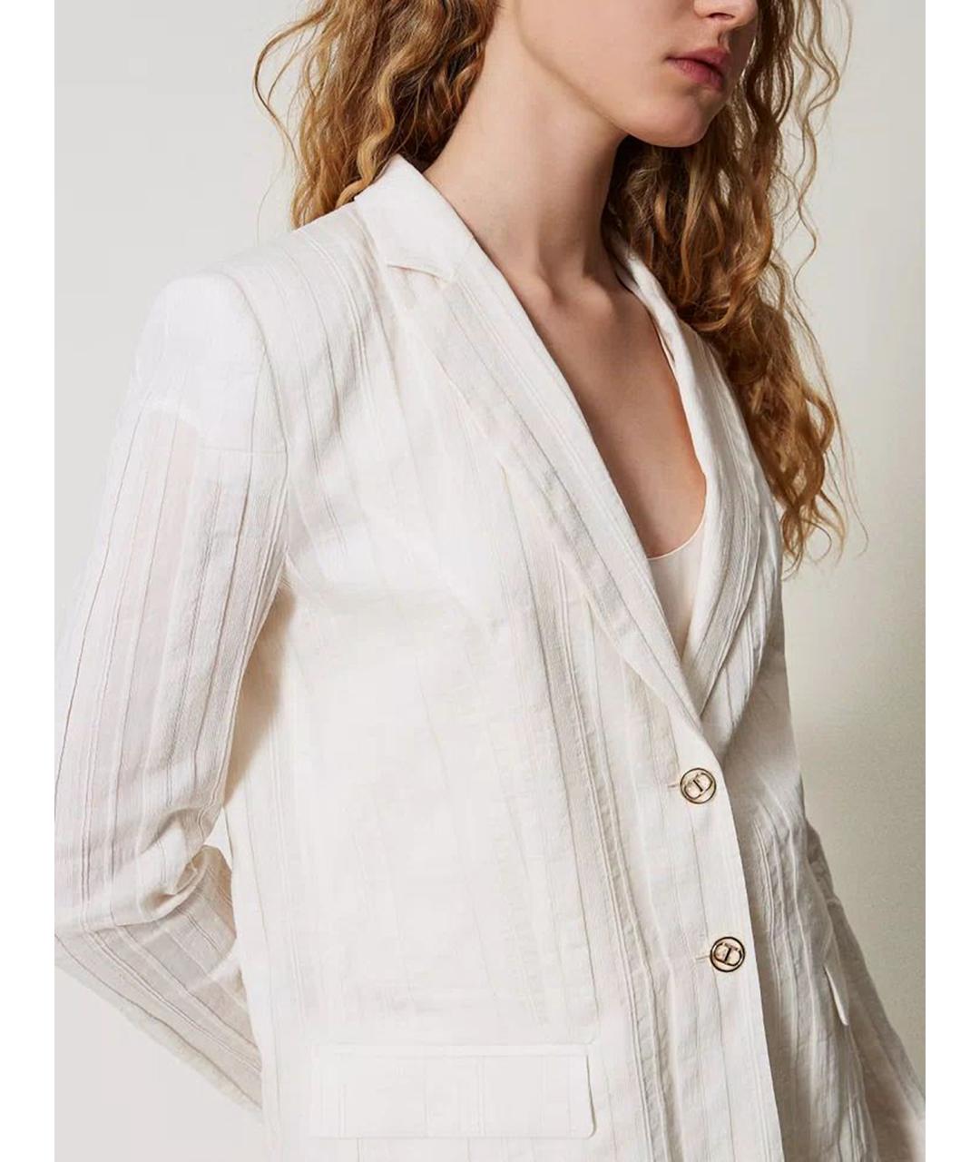 TWIN-SET Белый хлопковый жакет/пиджак, фото 7