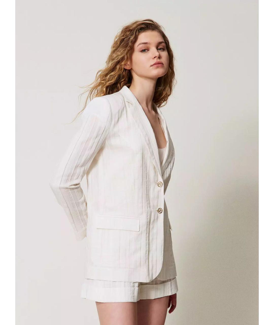 TWIN-SET Белый хлопковый жакет/пиджак, фото 4
