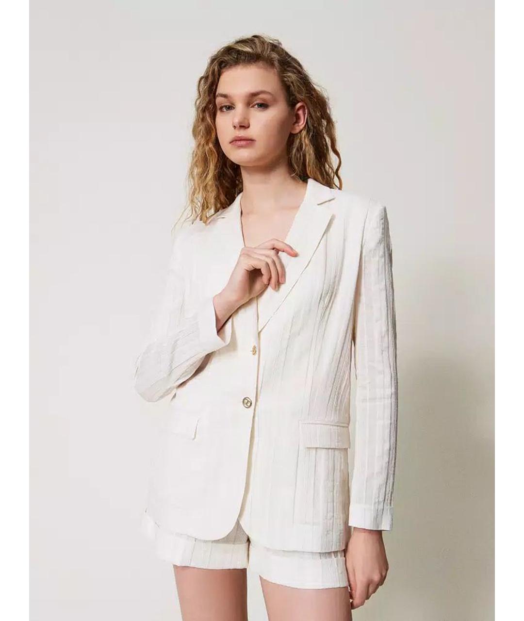 TWIN-SET Белый хлопковый жакет/пиджак, фото 6