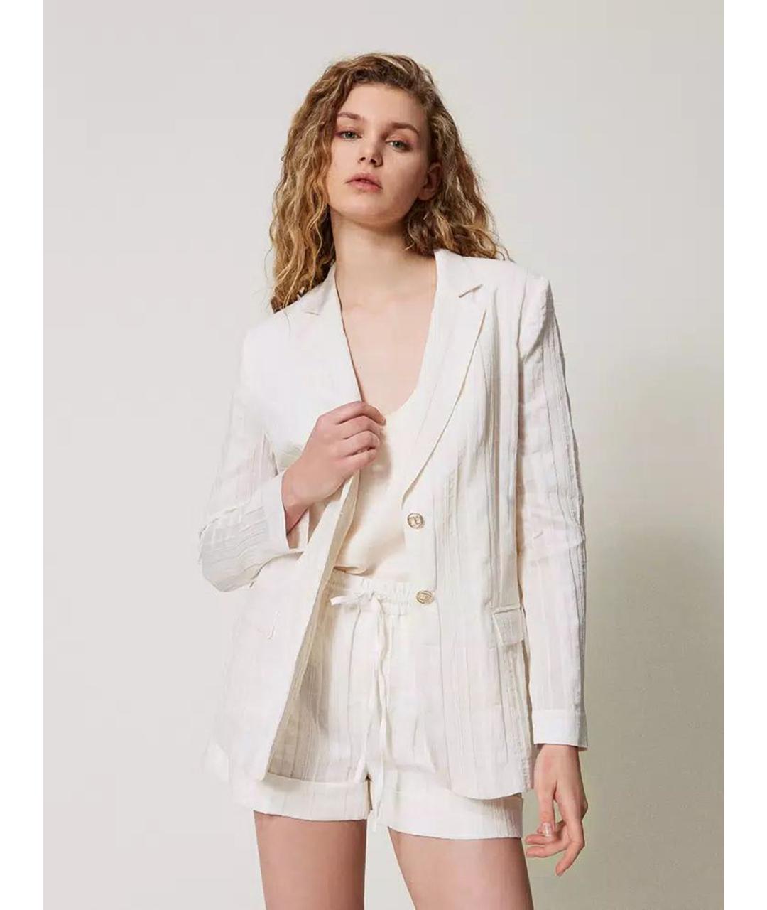 TWIN-SET Белый хлопковый жакет/пиджак, фото 3