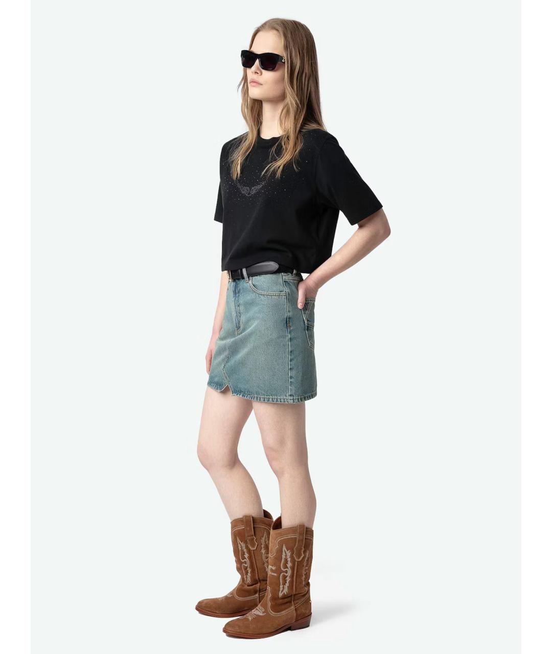 ZADIG & VOLTAIRE Синяя хлопковая юбка мини, фото 5