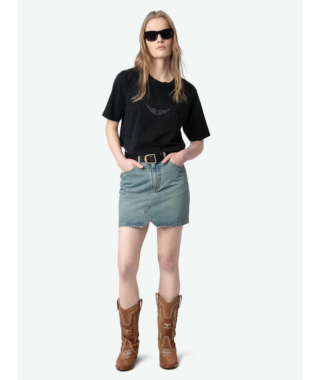 ZADIG & VOLTAIRE Синяя хлопковая юбка мини, фото 2