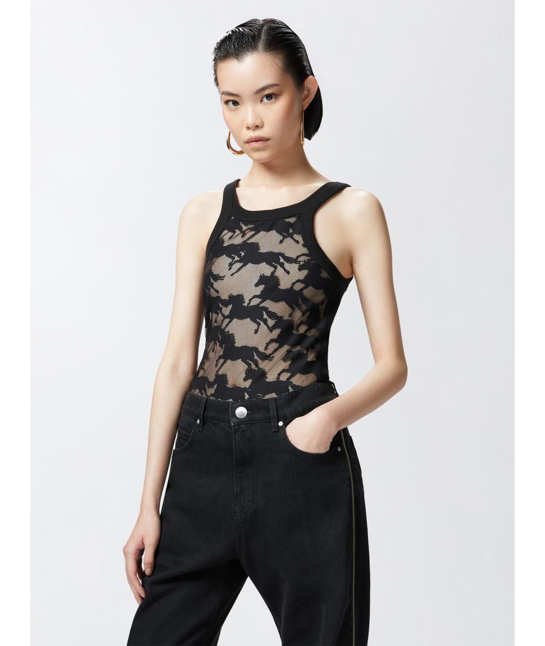 PINKO Черная хлопковая майка, фото 3