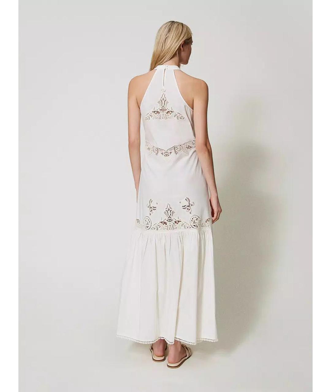 TWIN-SET Белое хлопковое повседневное платье, фото 4