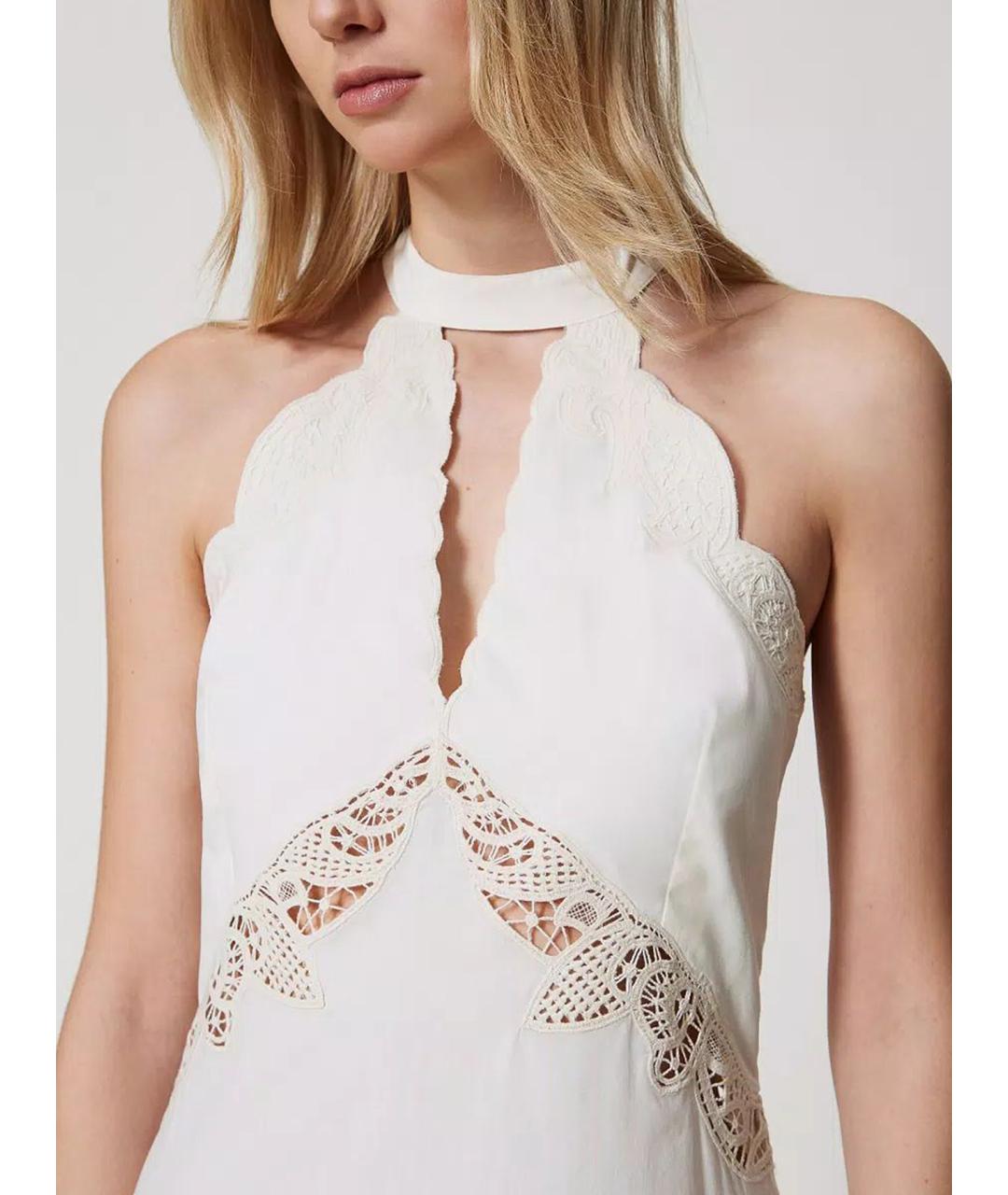 TWIN-SET Белое хлопковое повседневное платье, фото 5