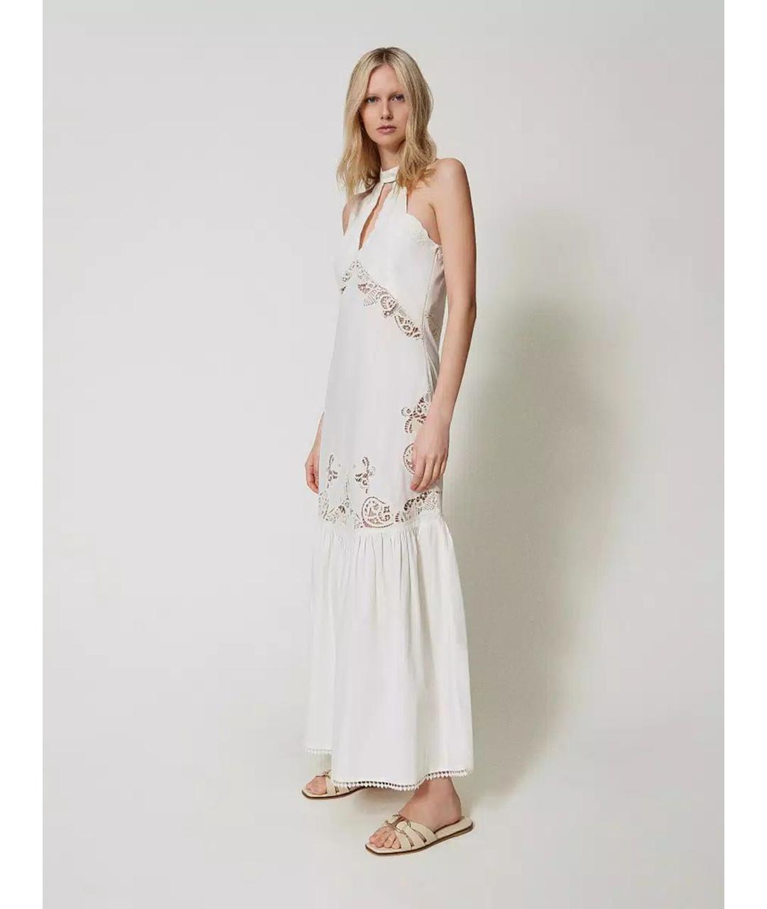 TWIN-SET Белое хлопковое повседневное платье, фото 3