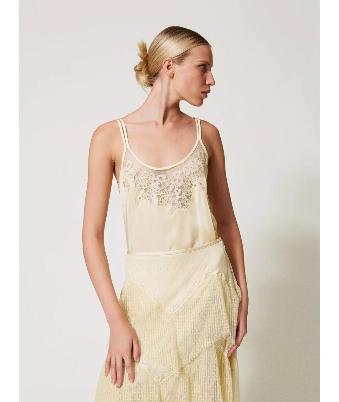 TWIN-SET Желтая вискозная майка, фото 3