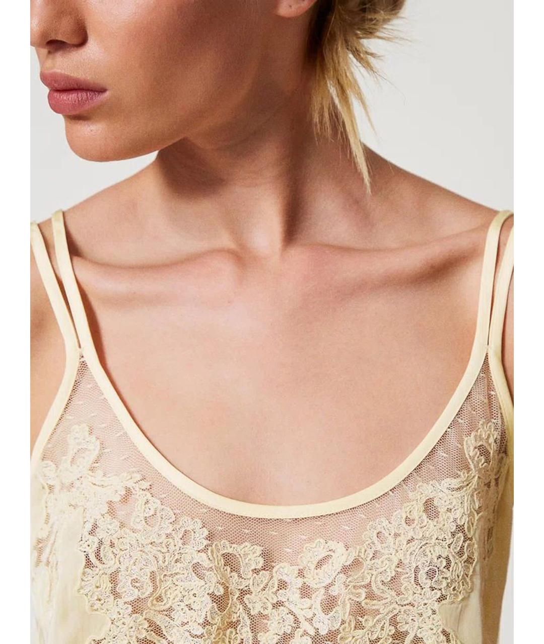 TWIN-SET Желтая вискозная майка, фото 6