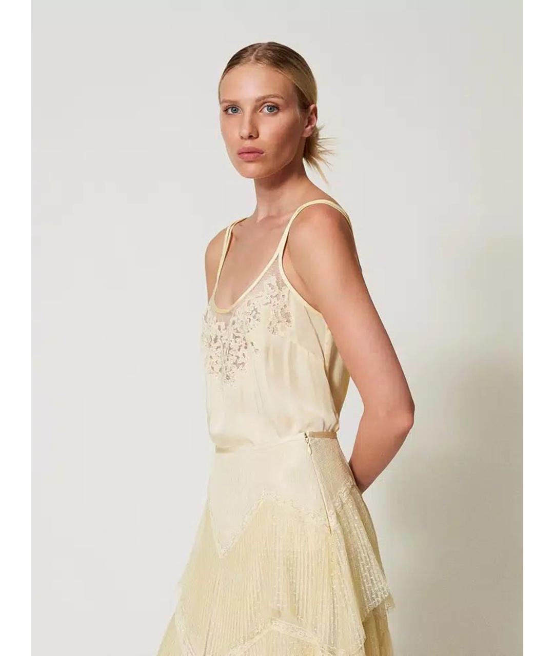 TWIN-SET Желтая вискозная майка, фото 4