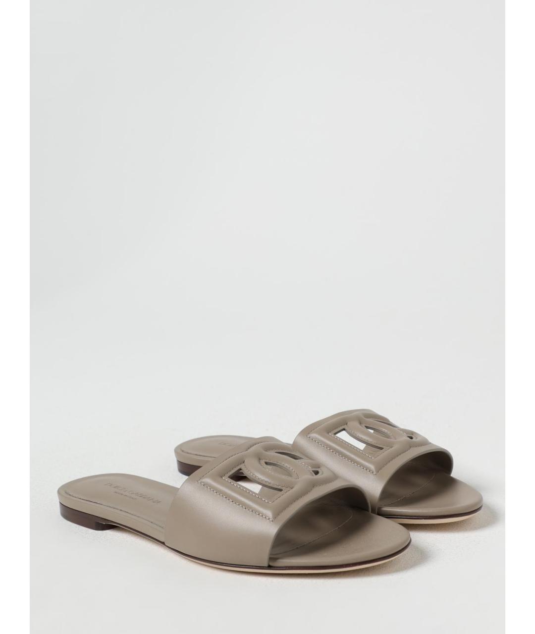 DOLCE&GABBANA Бежевые кожаные шлепанцы, фото 2