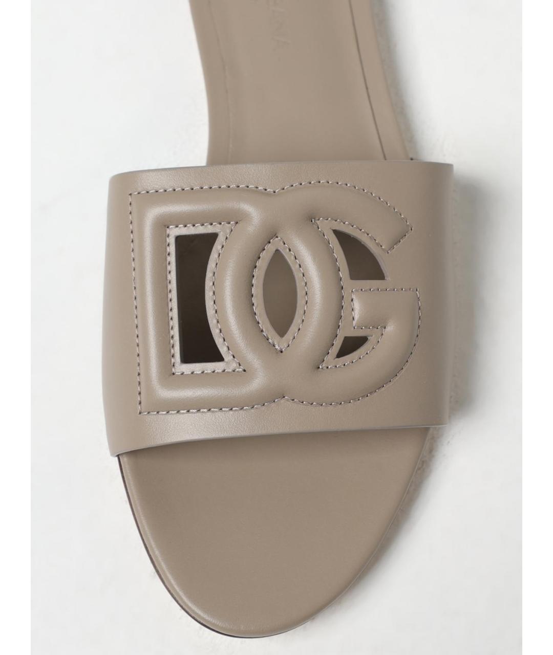 DOLCE&GABBANA Бежевые кожаные шлепанцы, фото 3