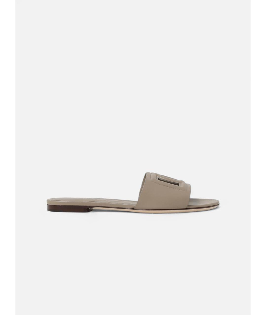DOLCE&GABBANA Бежевые кожаные шлепанцы, фото 4