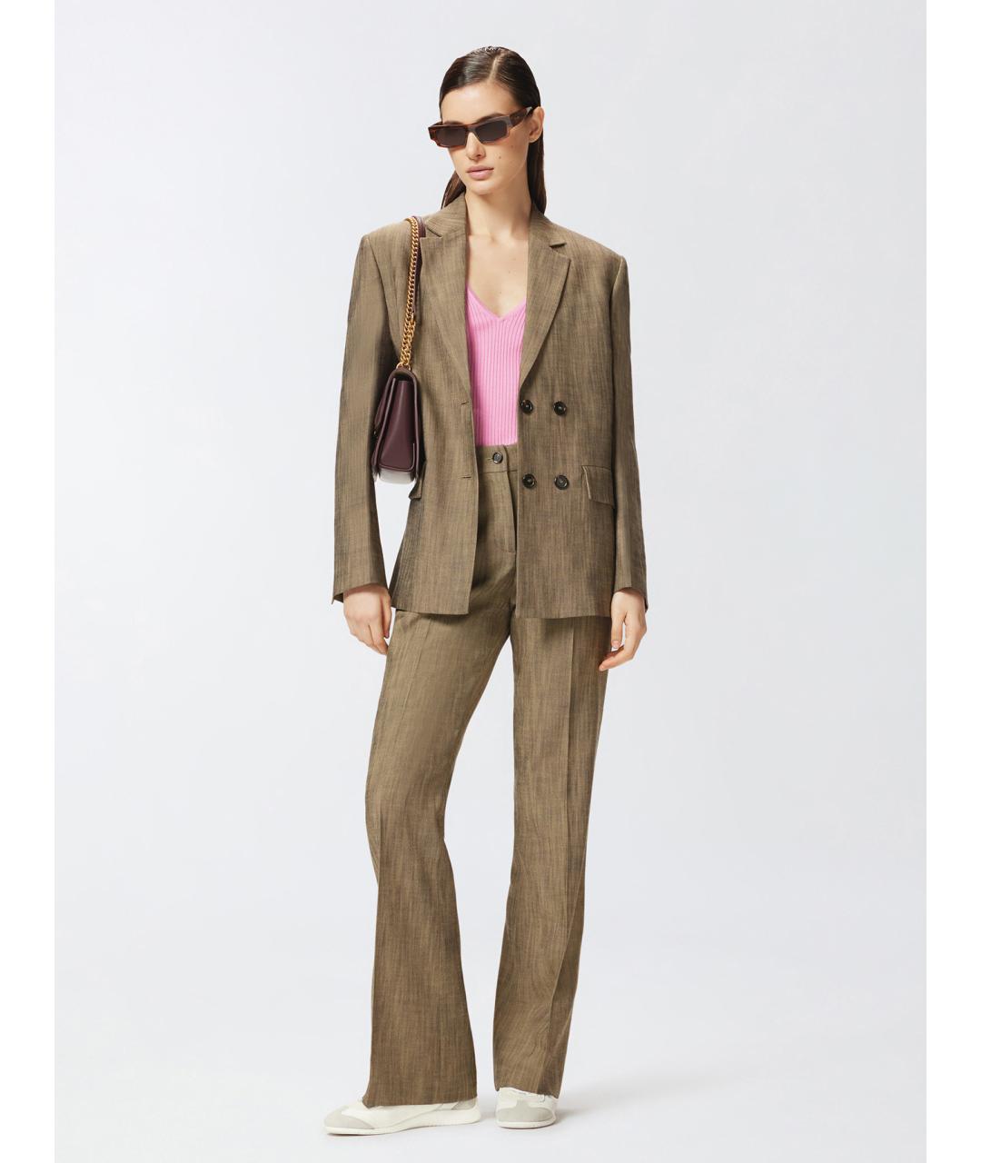 PINKO Коричневые вискозные прямые брюки, фото 2