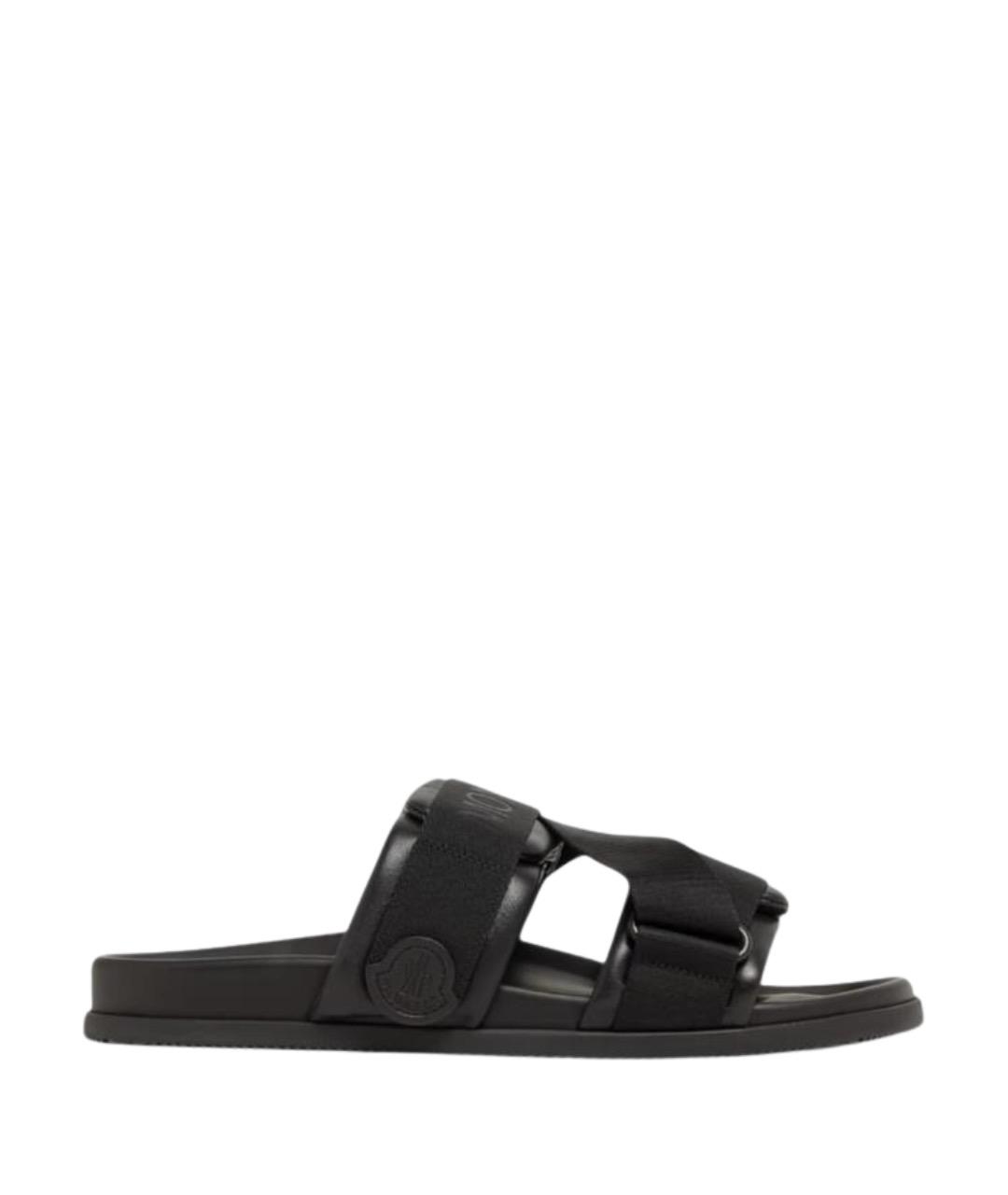 MONCLER Черные текстильные шлепанцы, фото 1