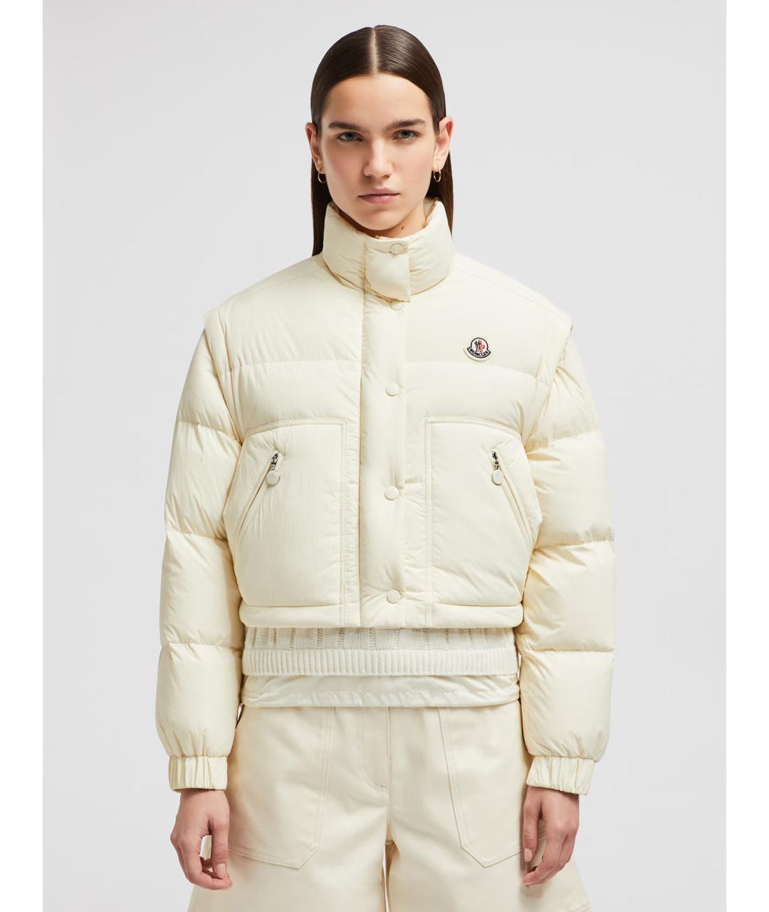 MONCLER Бежевый полиамидовый пуховик, фото 3