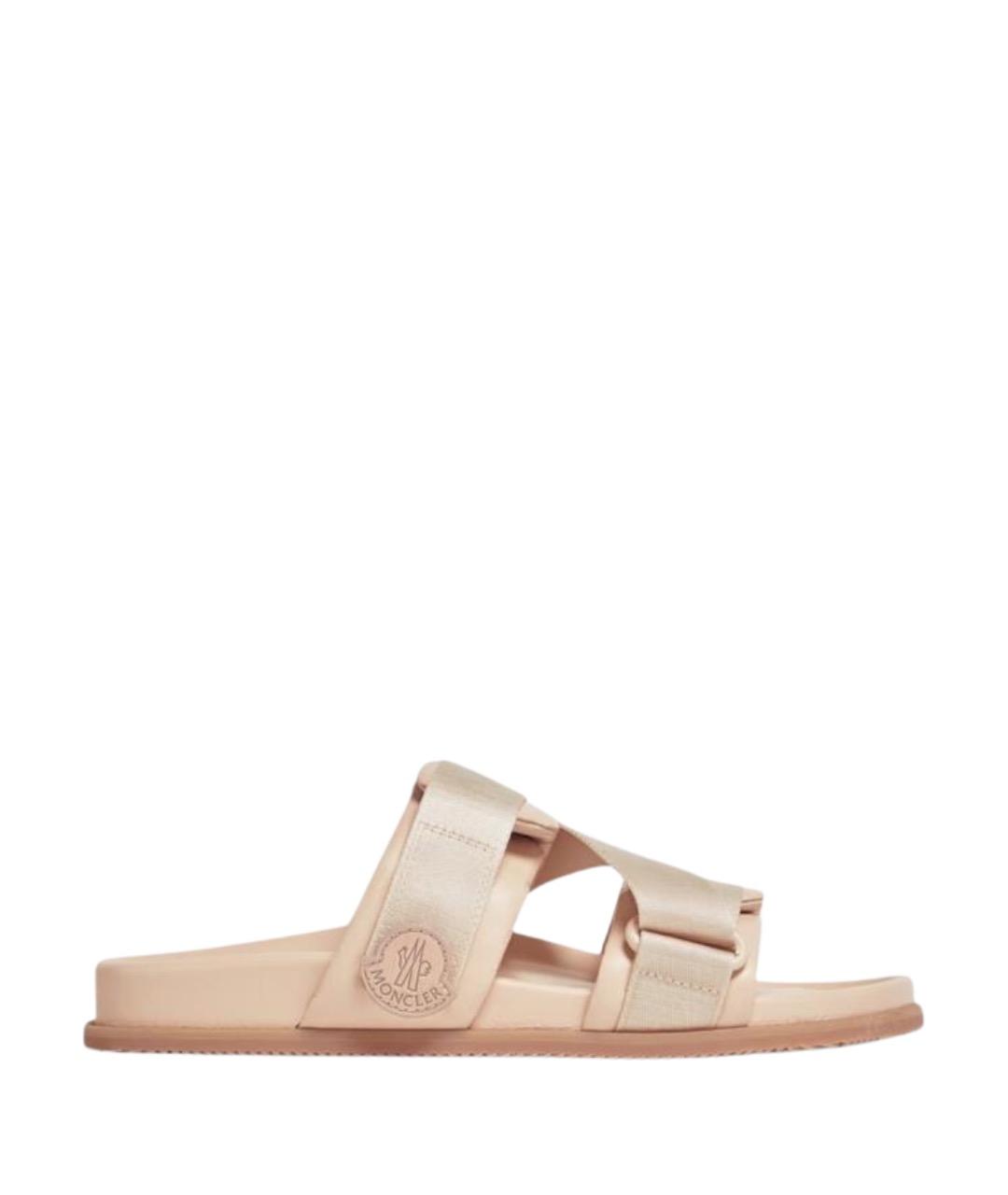 MONCLER Бежевые текстильные шлепанцы, фото 1