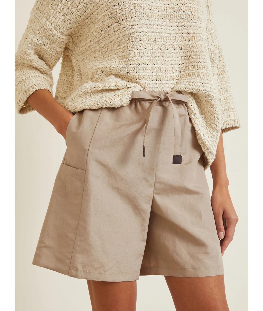 MAX MARA Бежевые льняные шорты, фото 3