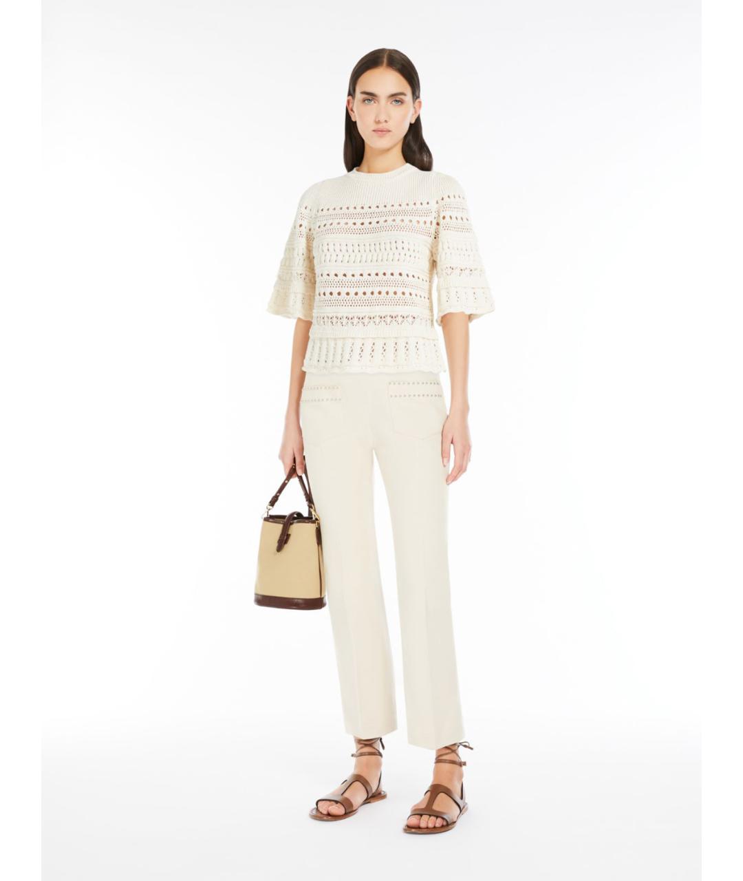 WEEKEND MAX MARA Бежевые хлопковые прямые брюки, фото 2