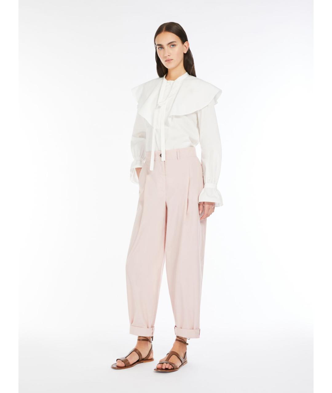WEEKEND MAX MARA Розовые хлопковые прямые брюки, фото 2