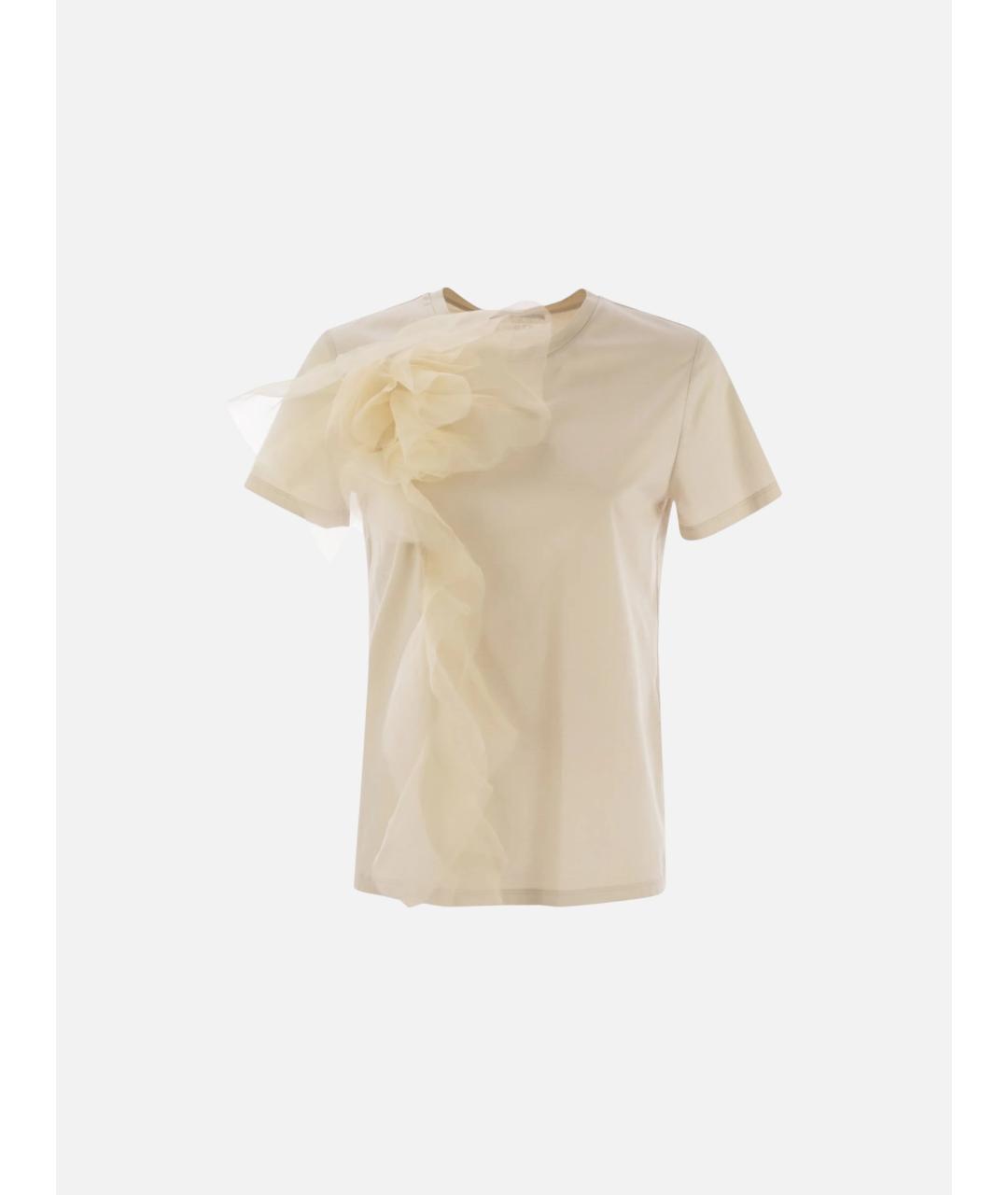 MAX MARA STUDIO Бежевая хлопковая футболка, фото 5