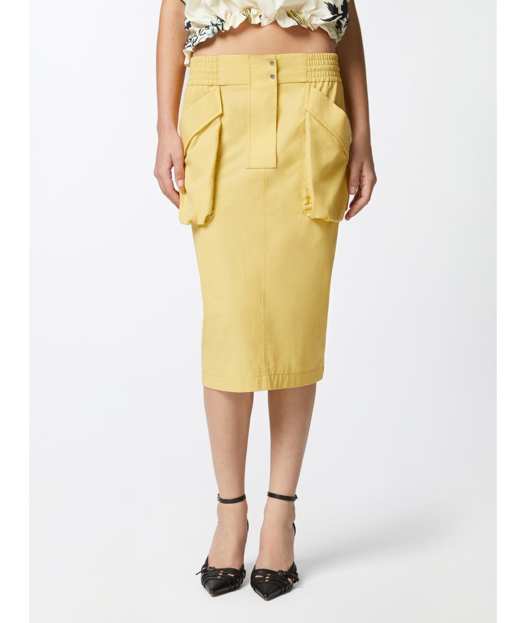 PINKO Желтая хлопковая юбка миди, фото 4