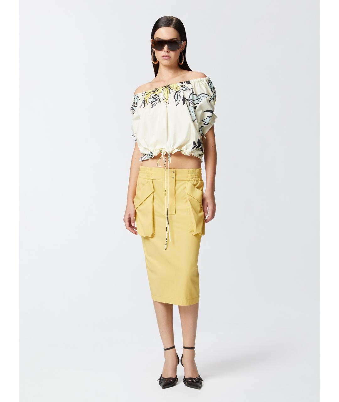 PINKO Желтая хлопковая юбка миди, фото 3