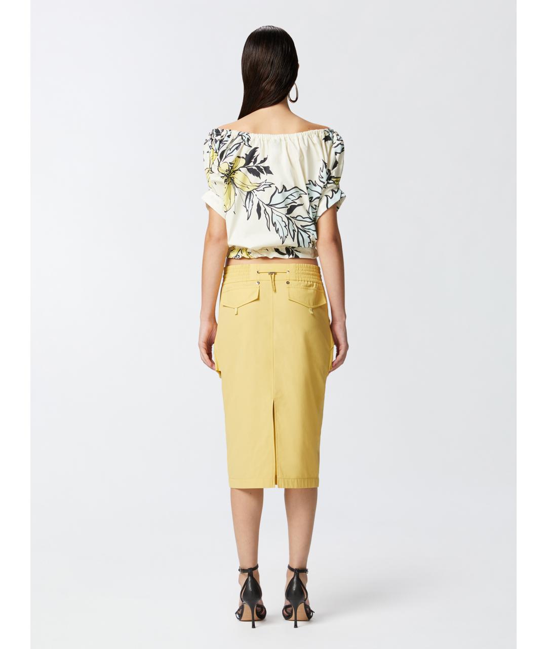 PINKO Желтая хлопковая юбка миди, фото 5