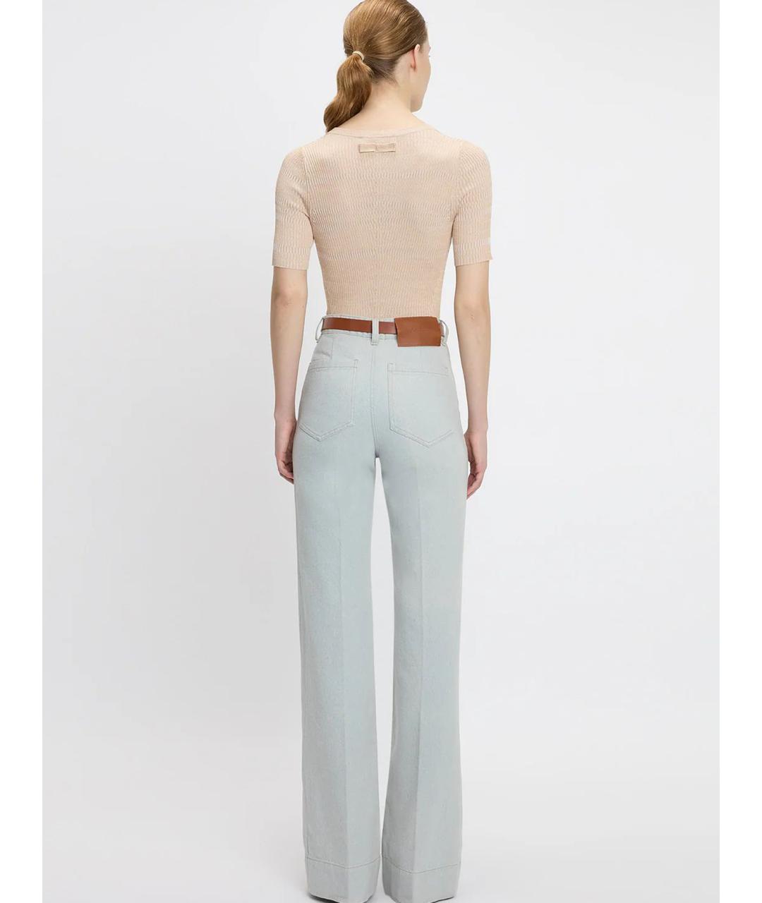 VICTORIA BECKHAM Голубые хлопко-эластановые прямые джинсы, фото 4