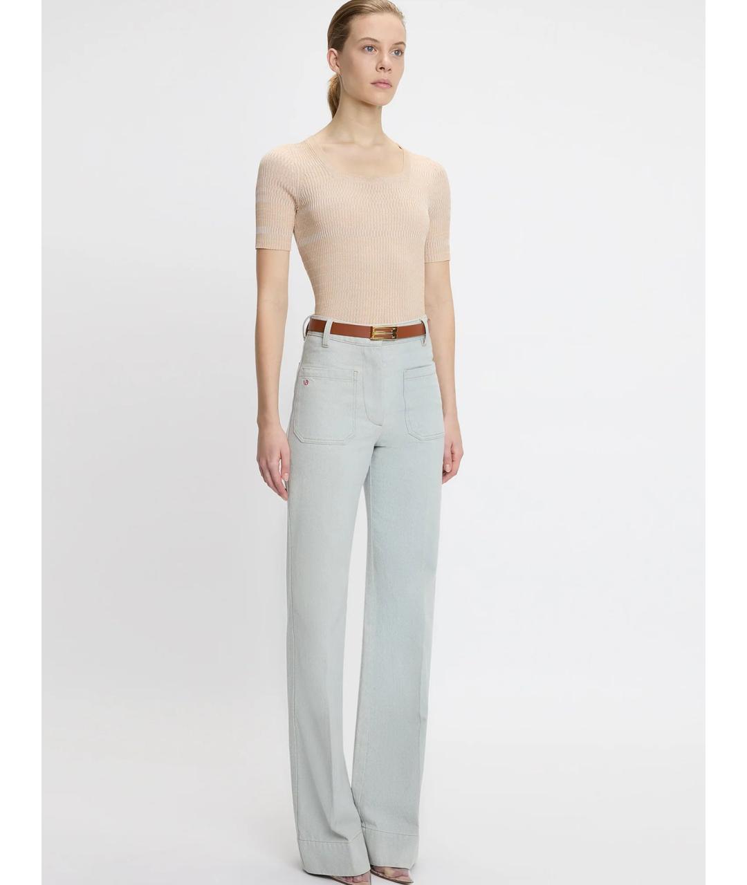 VICTORIA BECKHAM Голубые хлопко-эластановые прямые джинсы, фото 2