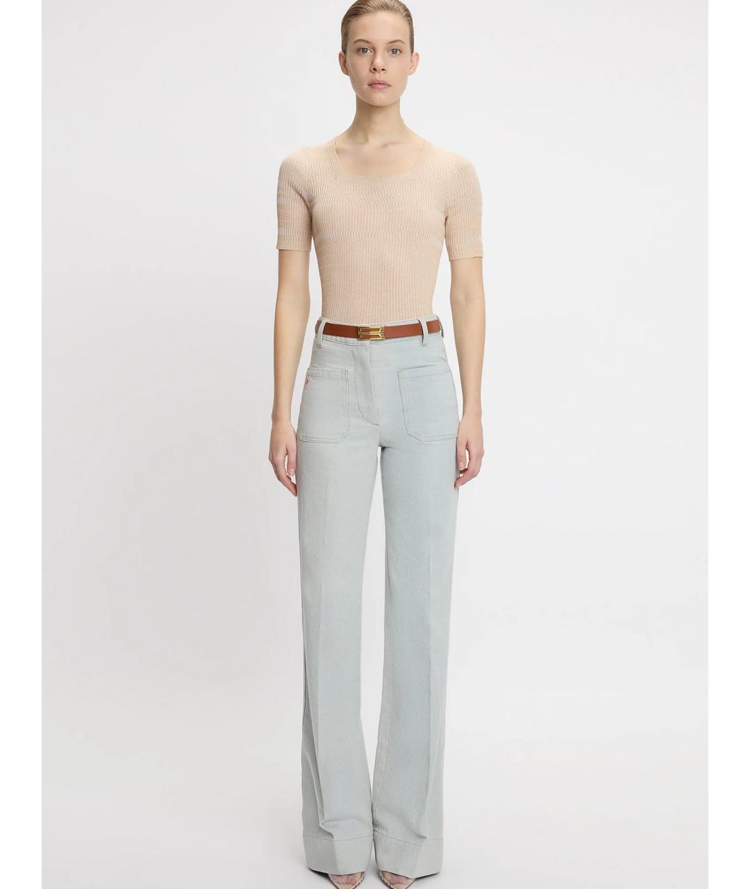 VICTORIA BECKHAM Голубые хлопко-эластановые прямые джинсы, фото 3