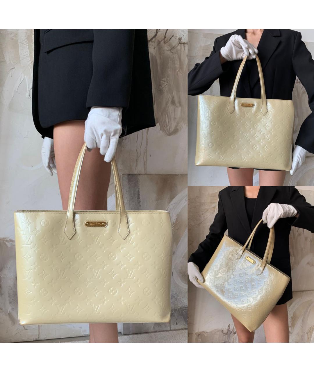 LOUIS VUITTON Бежевая сумка тоут из лакированной кожи, фото 3