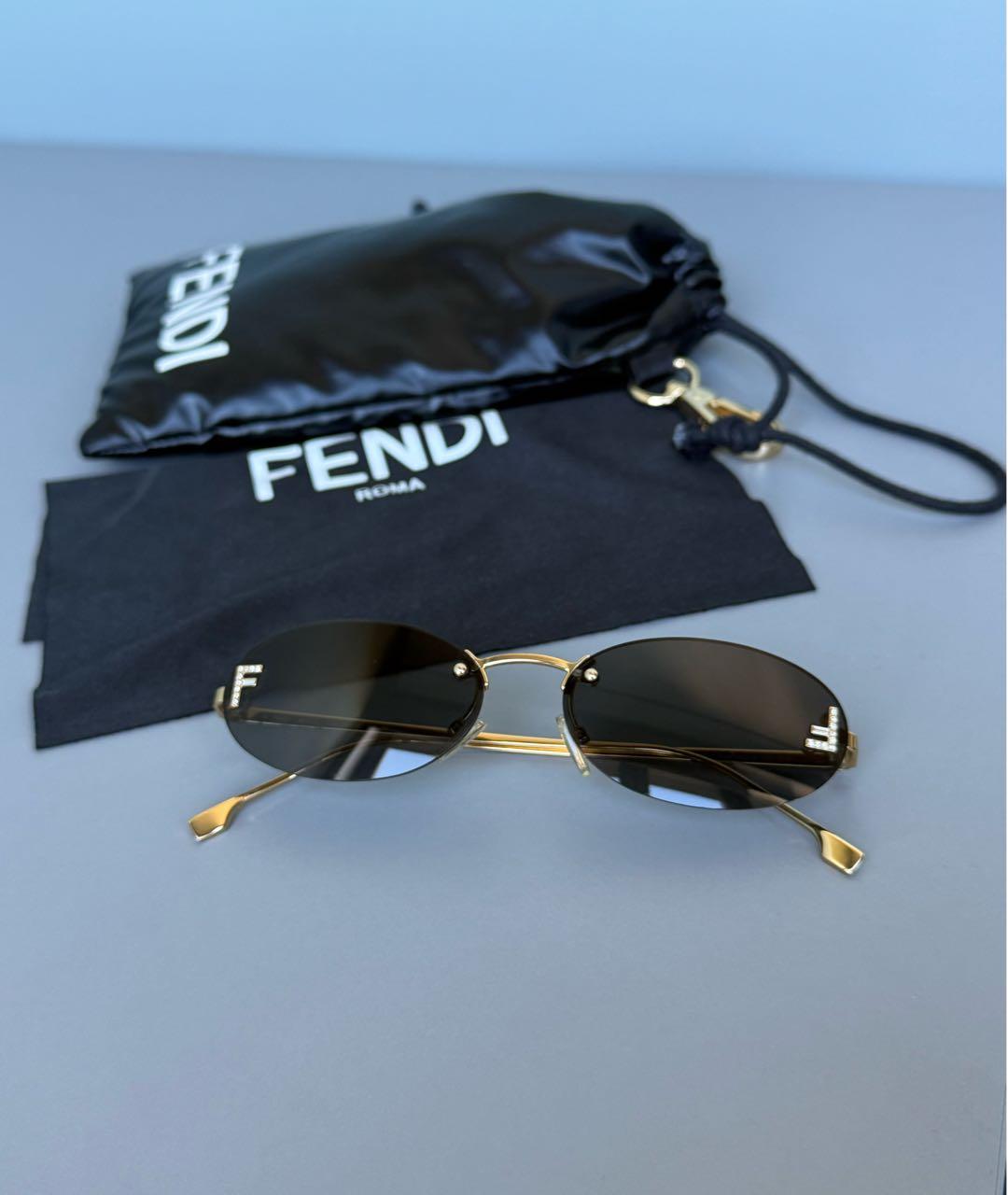 FENDI Антрацитовые металлические солнцезащитные очки, фото 4